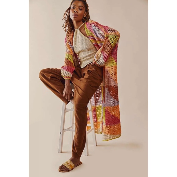 Free People Chasing Rainbows Cardi Crochet Maxi - Picture 2 of 7